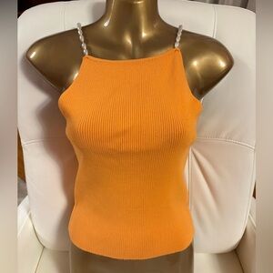 Women’s Ribbed Tank Top with Pearl Straps